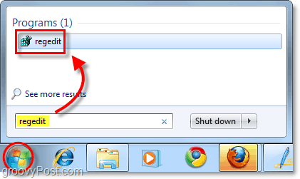 otwórz regedit w Windows 7