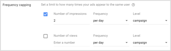 Ustawienia ograniczenia liczby wyświetleń w kampanii Google AdWords.