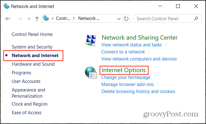 Sieciowe opcje internetowe w Panelu sterowania systemu Windows