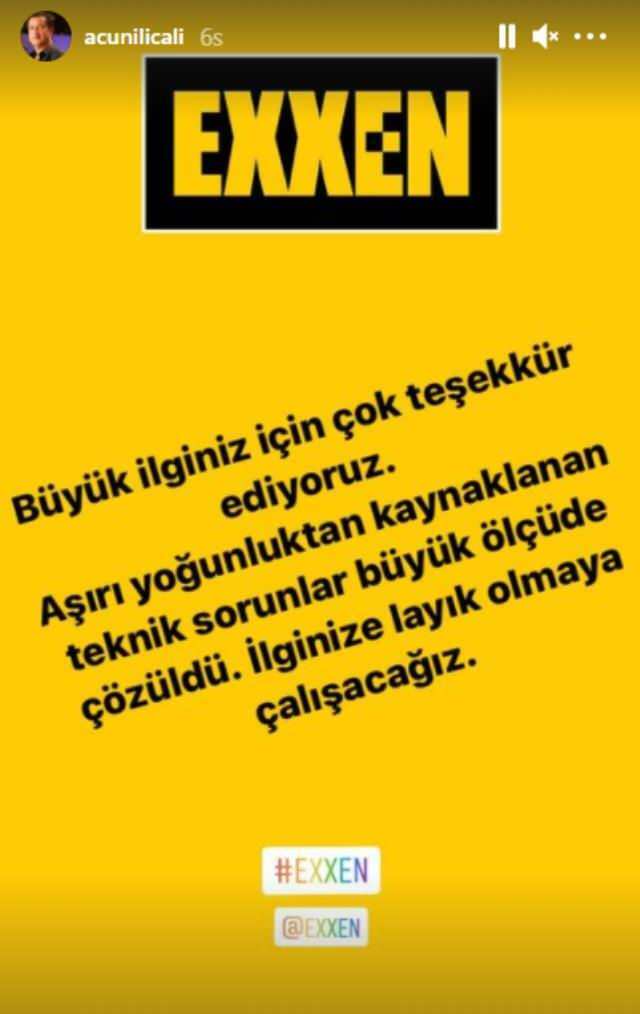 Oświadczenie pochodziło od Acun Ilıcalı w sprawie skarg Exxen