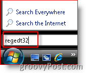 Windows Vista Uruchom regedt32 z paska wyszukiwania