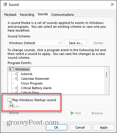 Odtwórz dźwięk uruchamiania systemu Windows Windows 11