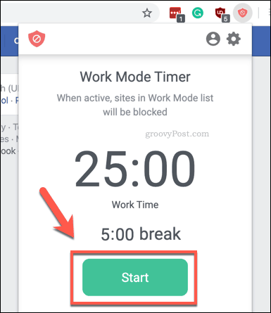 Uruchamianie timera trybu pracy BlockSite