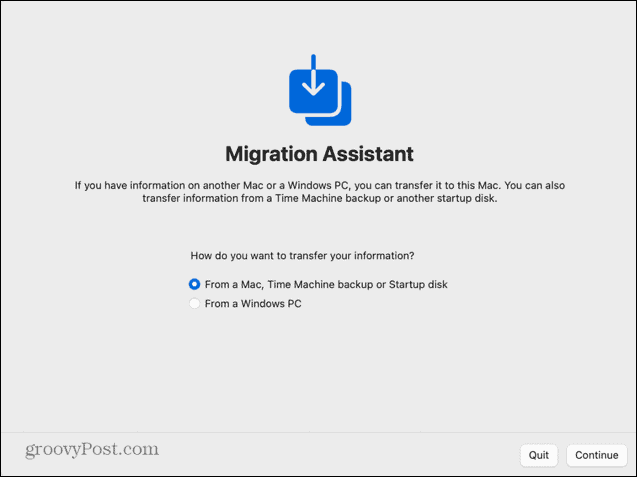 Asystent migracji nowy Mac