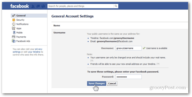 facebook ogólne ustawienia konta preferencje zarządzaj ogólną nazwą użytkownika nazwa użytkownika hasło zapisz zmiany potwierdź