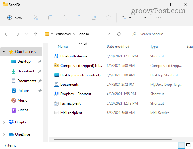 Wyślij do folderu Windows 11