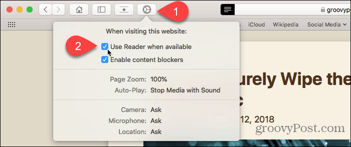 Użyj przycisku Preferencje witryny w przeglądarce Safari dla komputerów Mac
