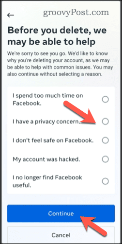 Decydując się na usunięcie konta Facebook na telefonie komórkowym