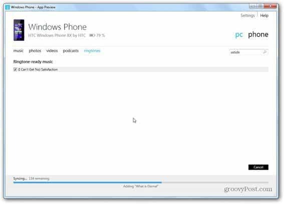 Windows Phone 8 Aplikacja Windows Phone synchronizuje dzwonki zawartości