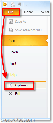 uruchom preferencje i opcje pakietu Office 2010
