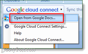 otwarte menu Google Cloud Connect - przez blogspot googledocs