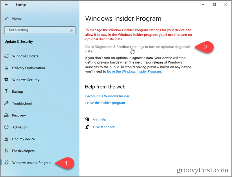 Przejdź do ustawień diagnostyki i opinii systemu Windows 10