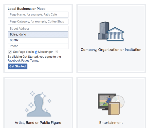 Rozważ funkcje, które każdy typ i kategoria oferuje na Twojej stronie na Facebooku.