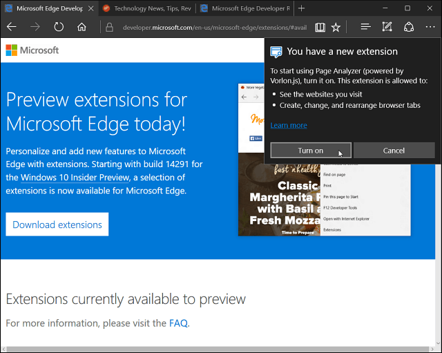 Zainstalowane rozszerzenie Microsoft Edge