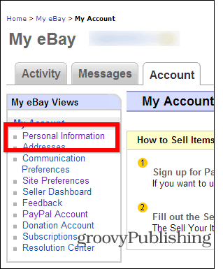 eBay zmień ustawienia konta hasło dane osobowe