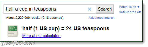 Kalkulator Google konwertuje łyżeczki do herbaty