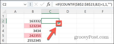 uchwyt przeciągania w dół programu Excel
