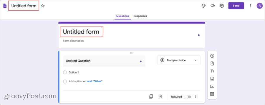 Tytuł i nazwę formularza Google Forms