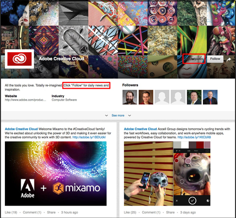 Adobe Creative Cloud linkedin prezentacyjna strona
