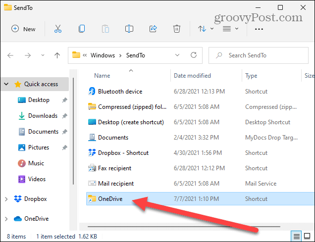 Lokalizacje elementów wysyłane do folderu Windows 11