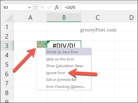 Ignorowanie błędów w Excelu
