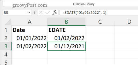 Przykładowa formuła EDATE w programie Excel