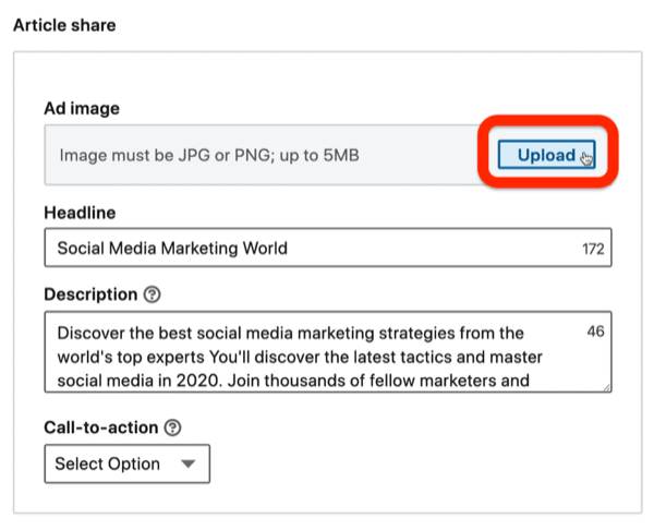 usuń obraz z reklamy podczas konfiguracji kampanii LinkedIn