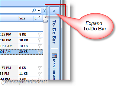 Pasek zadań programu Outlook 2007 - rozwiń