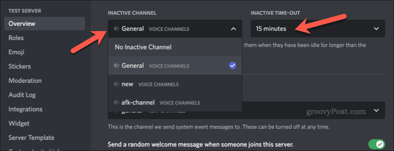 Ustawianie kanału AFK na Discord