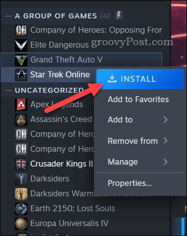 Zainstaluj grę Steam