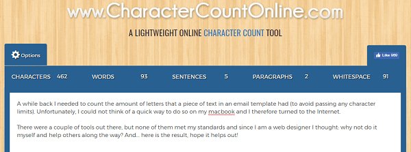 Skorzystaj z witryny CharacterCountOnline.com, aby liczyć znaki, słowa, akapity i nie tylko.