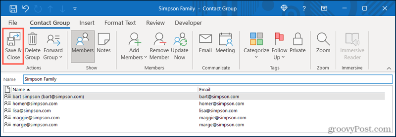 Zapisz grupę kontaktów w Outlooku