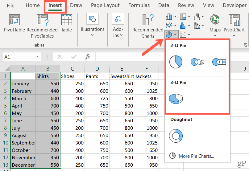 Wybierz styl, aby utworzyć wykres kołowy w programie Excel