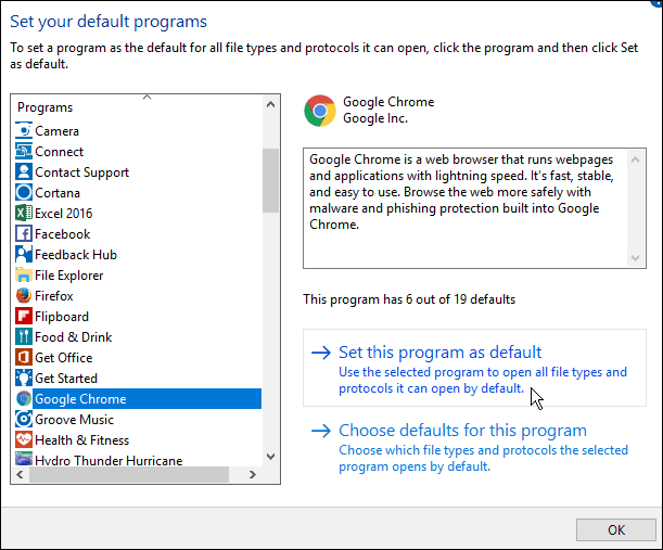 Zmień domyślną przeglądarkę w rocznicowej aktualizacji systemu Windows 10