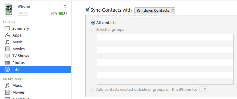zsynchronizuj kontakty iPhone z kontaktami Windows za pomocą iTunes