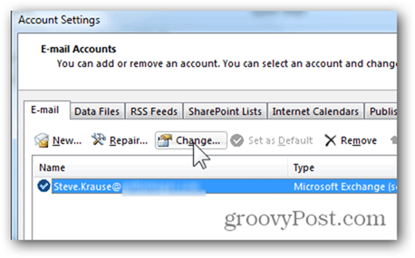 Dodaj skrzynkę pocztową Outlook 2013 - kliknij Zmień