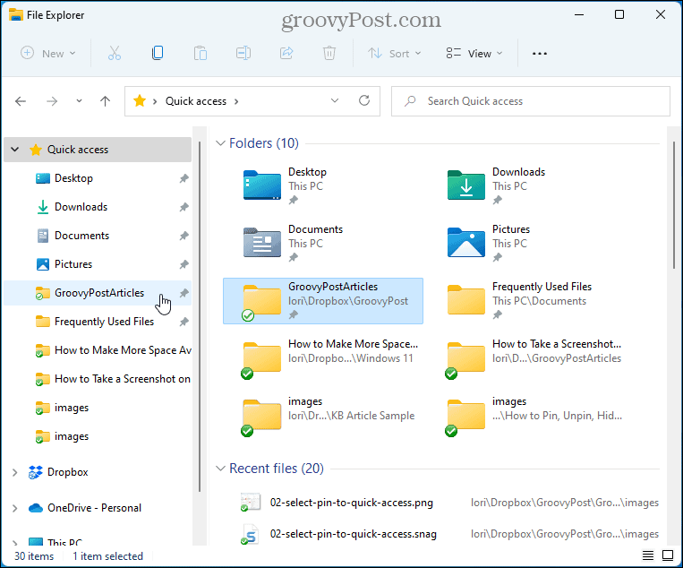 Foldery szybkiego dostępu w Eksploratorze plików