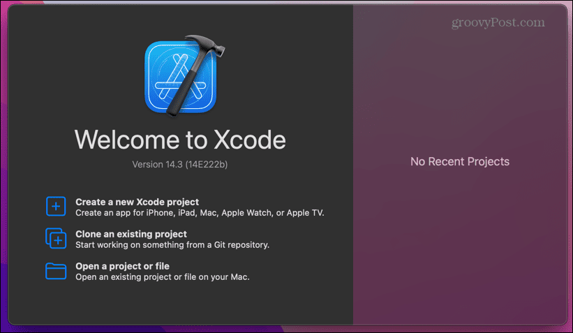 Ekran startowy xcode