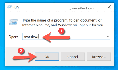 Otwieranie przeglądarki zdarzeń za pomocą opcji Uruchom w systemie Windows