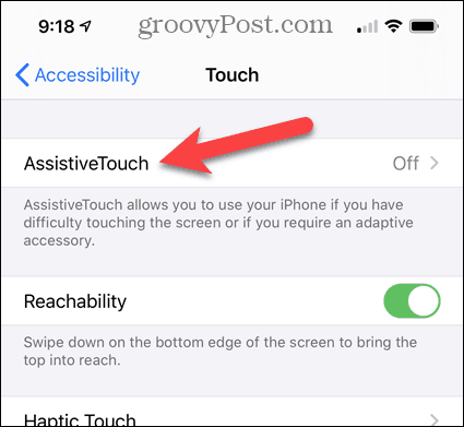 Dotknij AssistiveTouch w ustawieniach iPhone'a