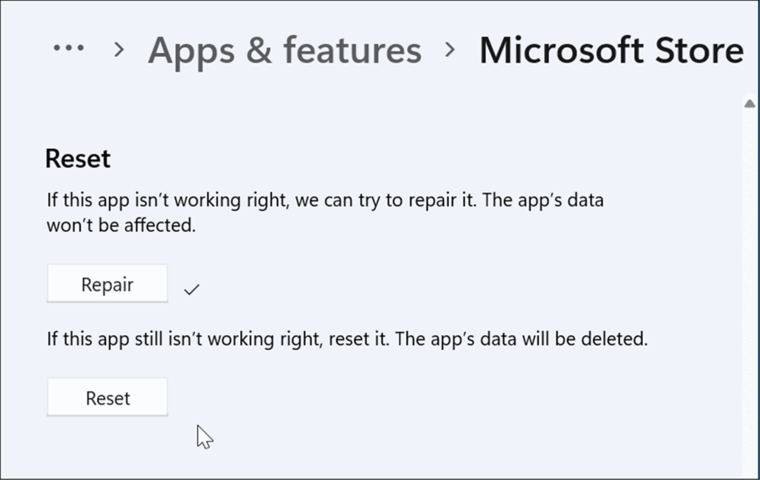 zresetuj lub napraw aplikację Microsoft Store nie działa w systemie Windows 11