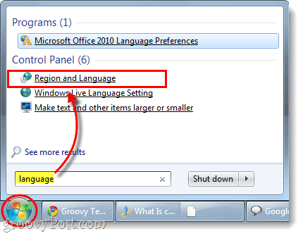 uruchom panel sterowania regionem i językiem w Windows 7