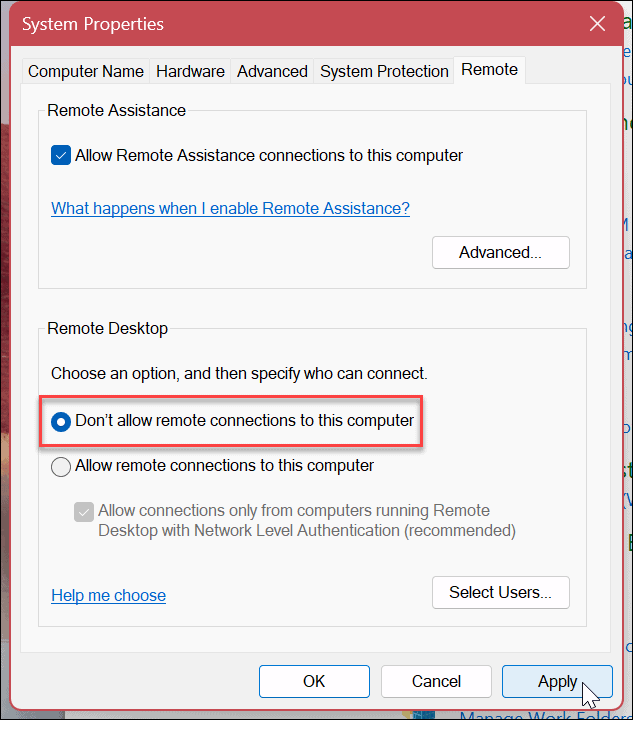 Wyłącz pulpit zdalny w systemie Windows 11