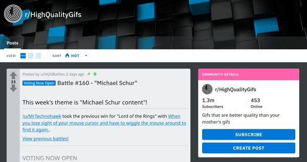Jak promować swoją firmę na Reddit, przykładowy post z subreddit r / HighQualityGifs