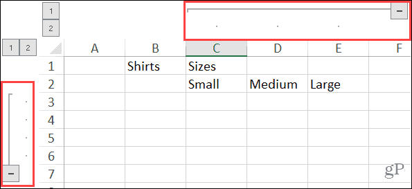 Rozszerzone pogrupowane kolumny i wiersze w programie Excel w systemie Windows