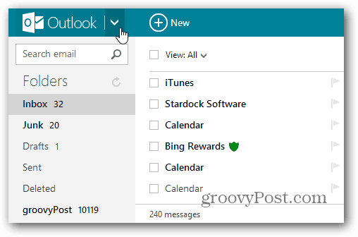 Menu programu Outlook