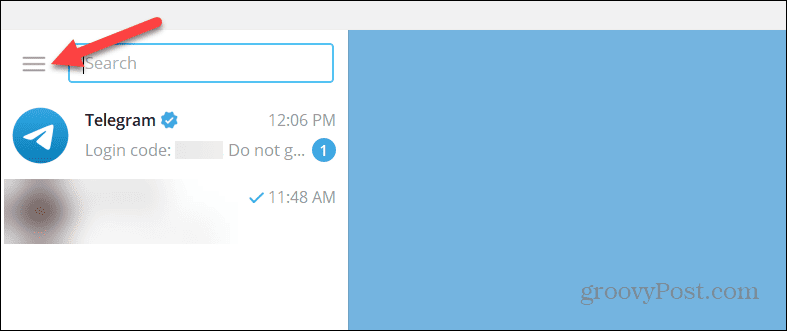 Przycisk menu w aplikacji komputerowej Telegram
