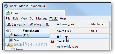 narzędzia thunderbirda> dodatki