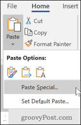 Opcja Word Paste Special