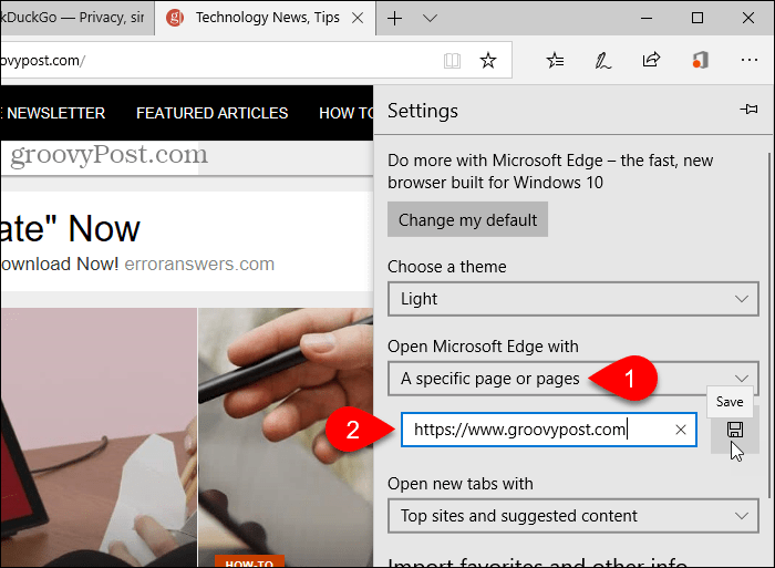 Zapisz adres URL dla Open Microsoft Edge z opcją
